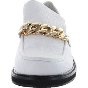 AQUA Womens White Lizard Chain Lena Block Heel Slip On Leather Heeled Loafers 5